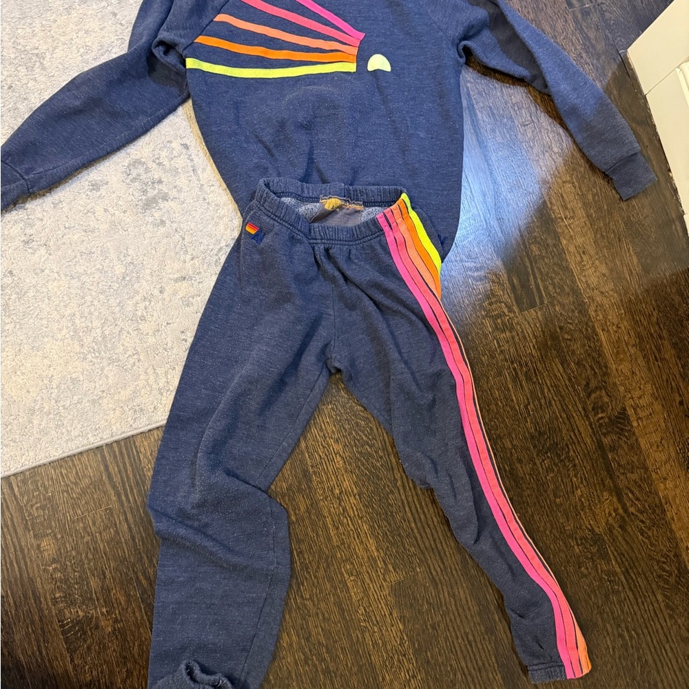 Aviator Nation Rainbow Stripe Sweatshirt & Joggers Set